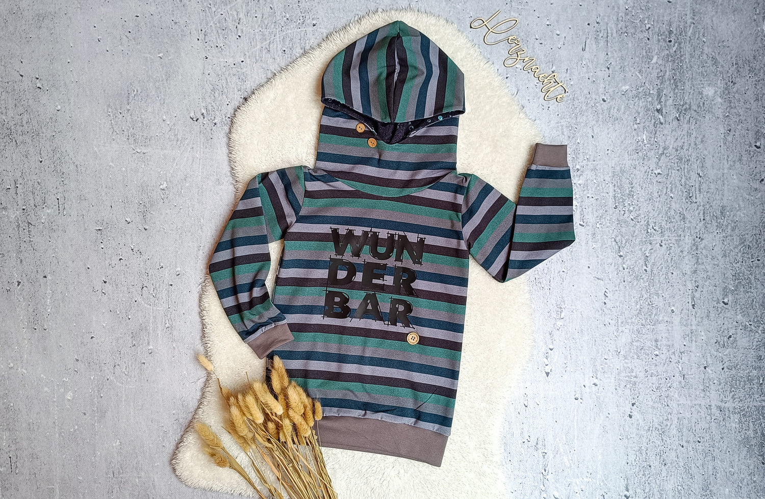 0,5m Bio-Jersey "Love you like no Otter" Streifen-Kombi schwarzgrau 