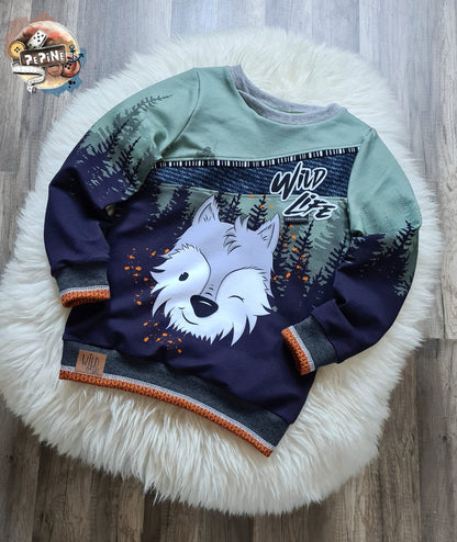Bio-Sommersweat Limited Edition Waldfreunde Wolfi Wolf grün - Rapport ca. 60-65cm lang