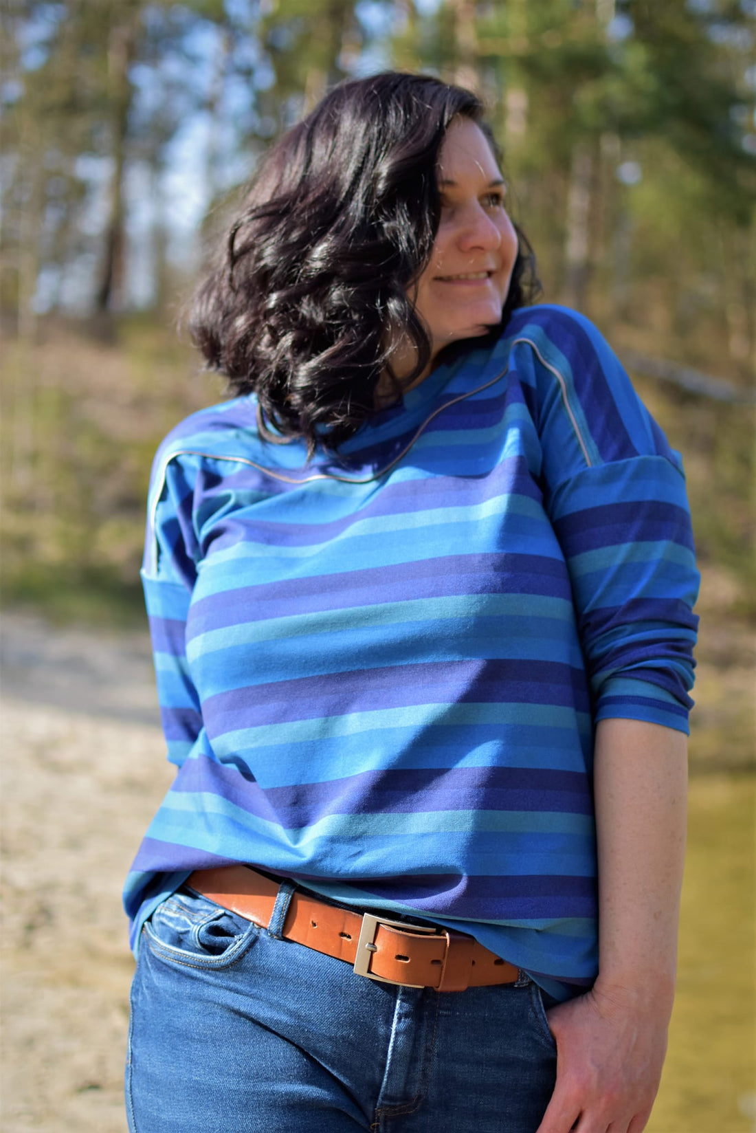 0,5m Bio-Jersey "Love you like no Otter" Streifen-Kombi dunkelblau 