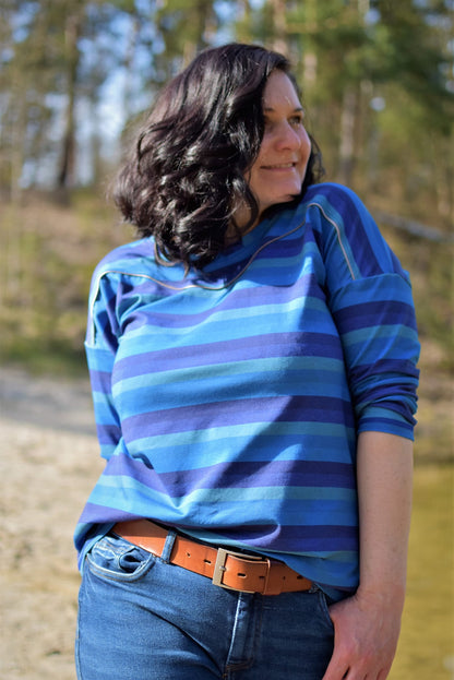 0,5m Bio-Jersey "Love you like no Otter" Streifen-Kombi dunkelblau 