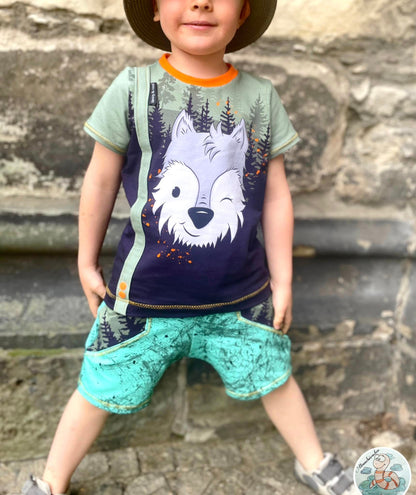 Bio-Sommersweat Limited Edition Waldfreunde Wolfi Wolf grün - Rapport ca. 60-65cm lang