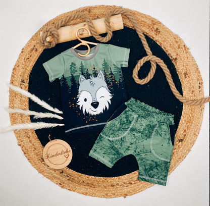 Bio-Sommersweat Limited Edition Waldfreunde Wolfi Wolf grün - Rapport ca. 60-65cm lang