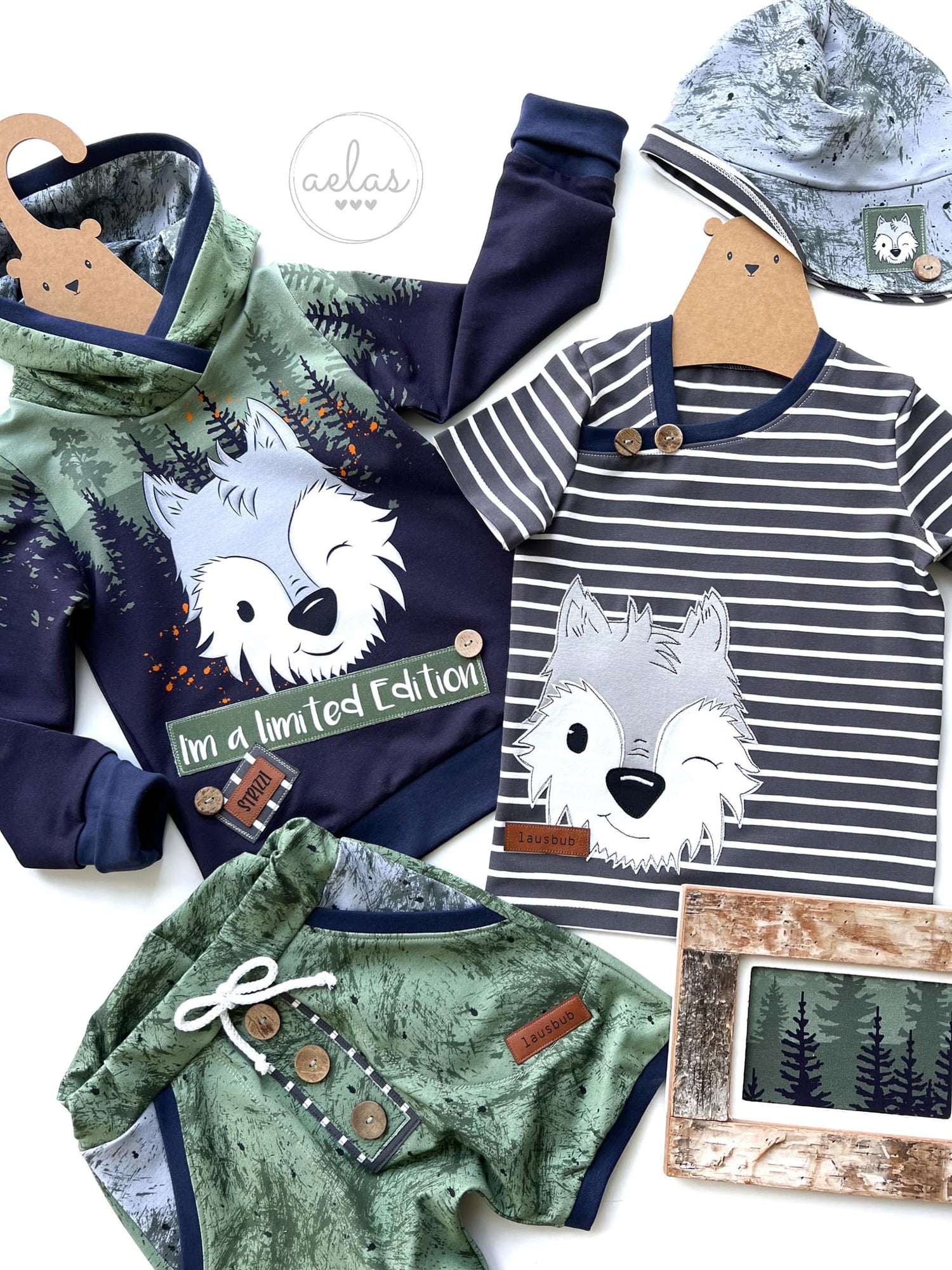 Bio-Sommersweat Limited Edition Waldfreunde Wolfi Wolf grün - Rapport ca. 60-65cm lang