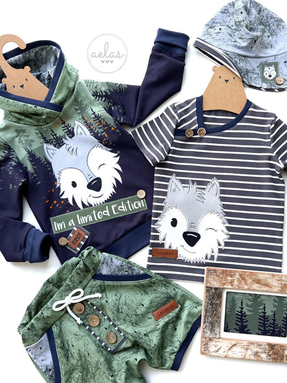 Bio-Sommersweat Limited Edition Waldfreunde Wolfi Wolf grün - Rapport ca. 60-65cm lang