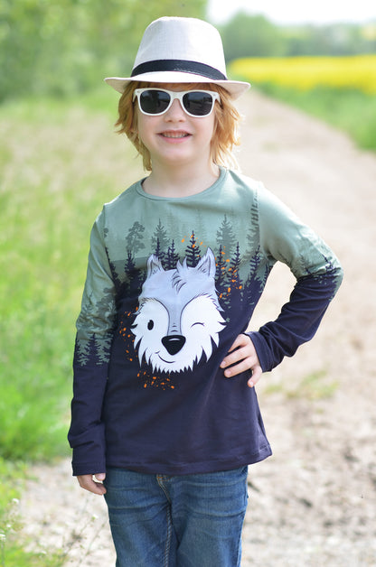 Bio-Sommersweat Limited Edition Waldfreunde Wolfi Wolf grün - Rapport ca. 60-65cm lang