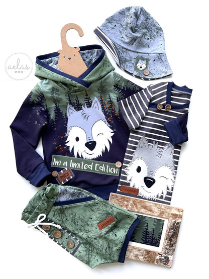 Bio-Sommersweat Limited Edition Waldfreunde Wolfi Wolf grün - Rapport ca. 60-65cm lang
