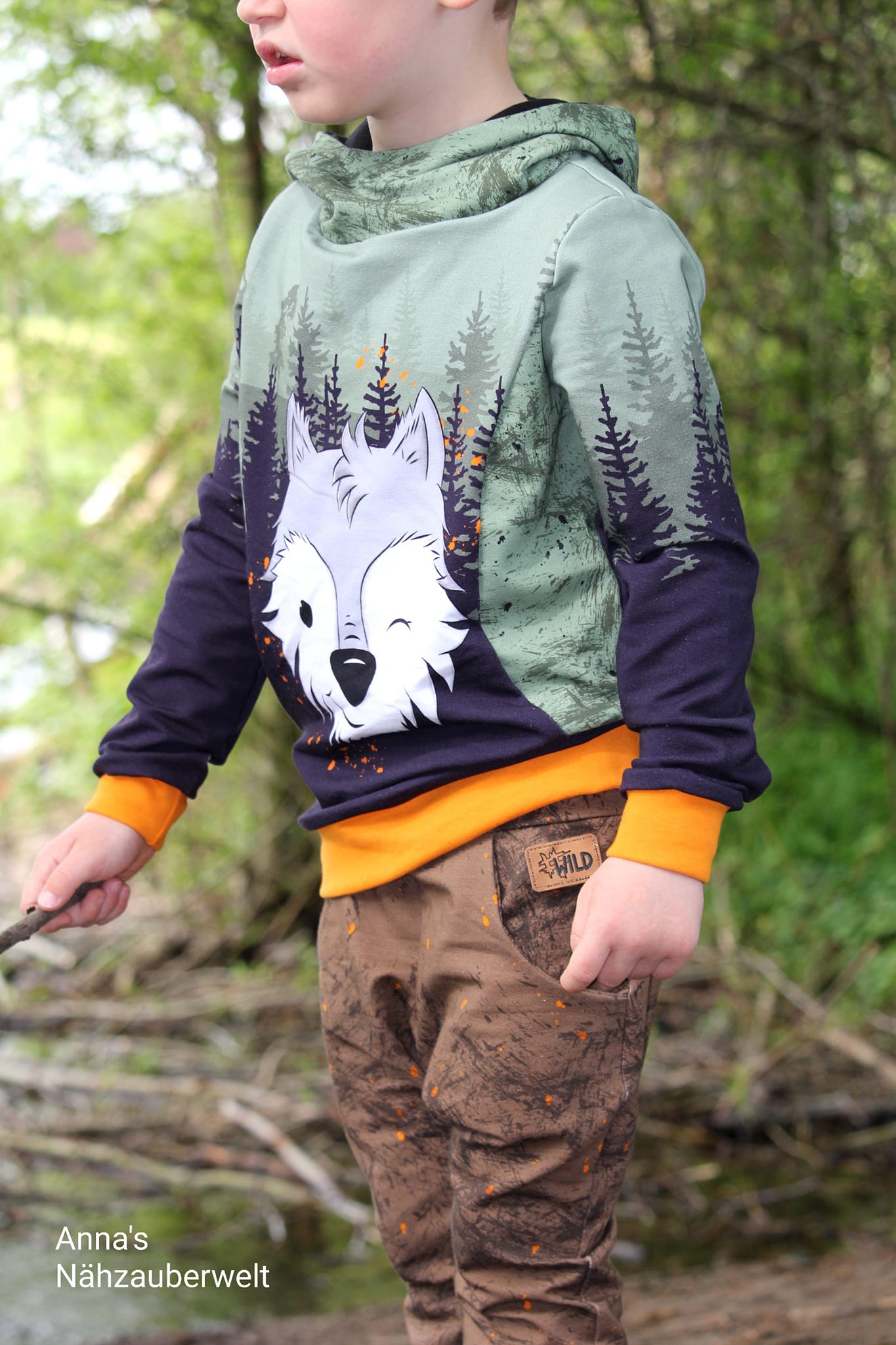 Bio-Sommersweat Limited Edition Waldfreunde Wolfi Wolf grün - Rapport ca. 60-65cm lang