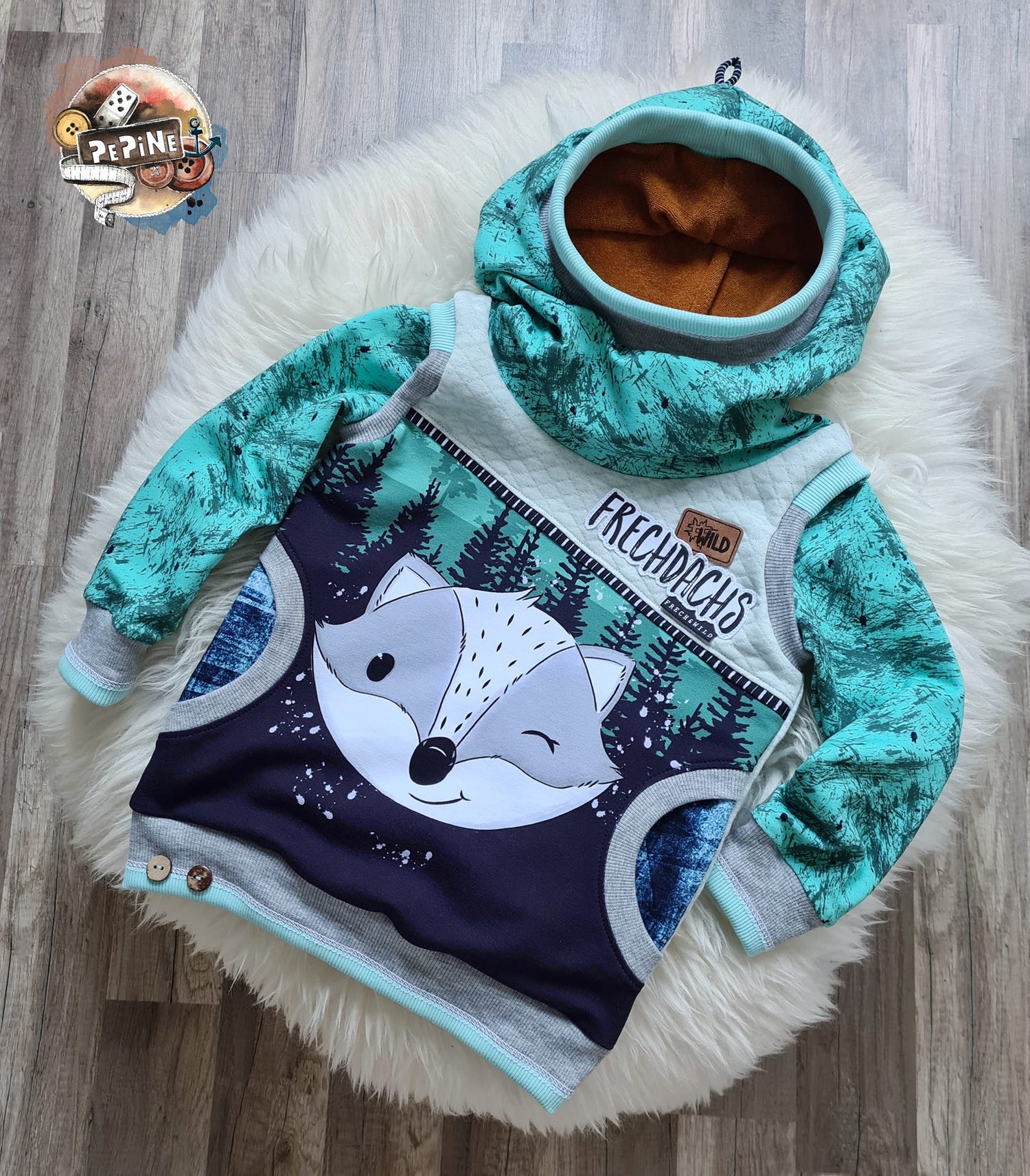 Bio-Sommersweat Limited Edition Waldfreunde Frechdachs türkis - Rapport ca. 60-65cm lang