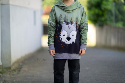 Bio-Sommersweat Limited Edition Waldfreunde Wolfi Wolf grün - Rapport ca. 60-65cm lang