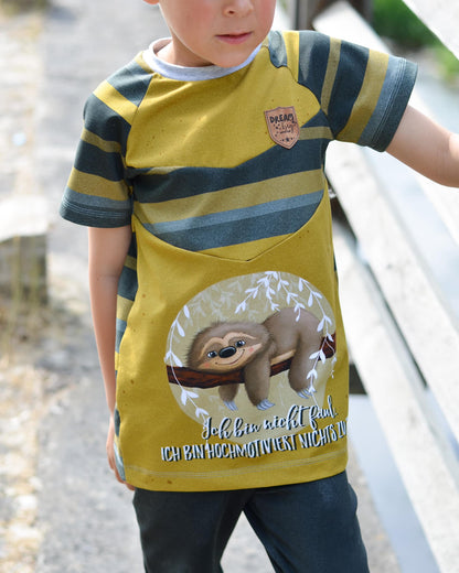 Bio-Jersey Hugo das Faultier &quot;Ich bin nicht faul ...&quot; senfgold 