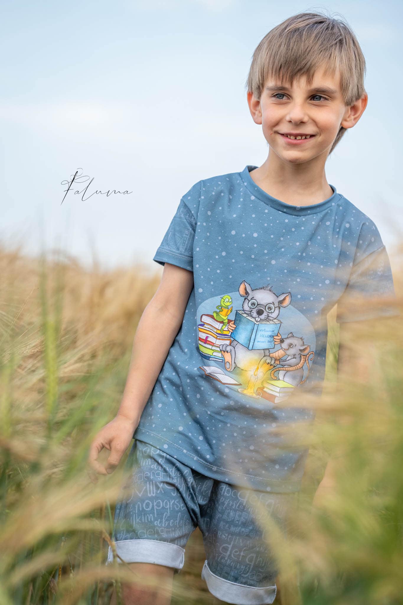 0,5m Bio-Jersey Leseratte ABC-Kombi nebelgrau 