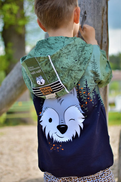 Bio-Sommersweat Limited Edition Waldfreunde Wolfi Wolf grün - Rapport ca. 60-65cm lang