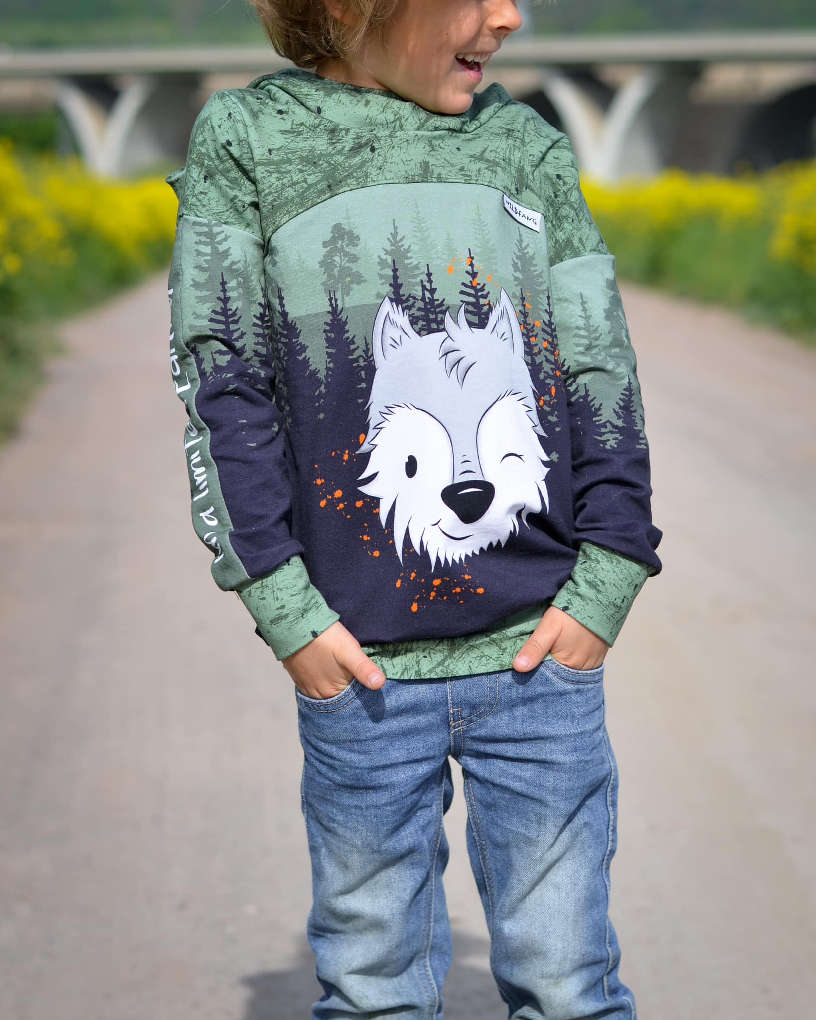 Bio-Sommersweat Limited Edition Waldfreunde Wolfi Wolf grün - Rapport ca. 60-65cm lang