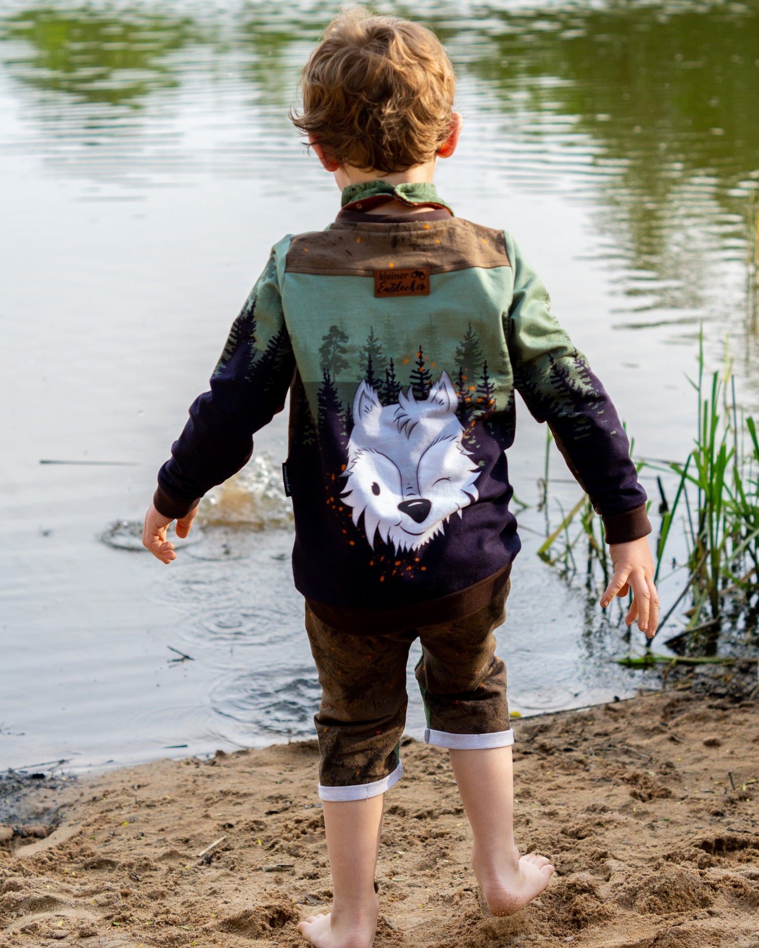 Bio-Sommersweat Limited Edition Waldfreunde Wolfi Wolf grün - Rapport ca. 60-65cm lang