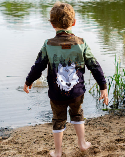 Bio-Sommersweat Limited Edition Waldfreunde Wolfi Wolf grün - Rapport ca. 60-65cm lang