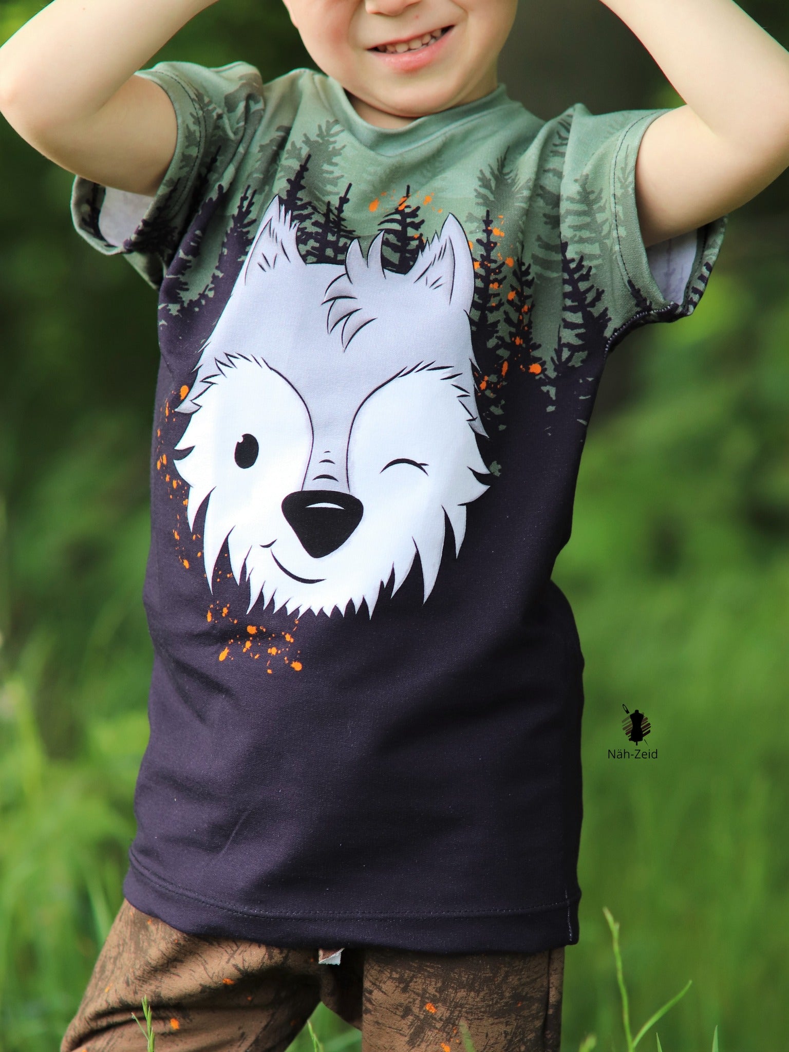 Bio-Sommersweat Limited Edition Waldfreunde Wolfi Wolf grün - Rapport ca. 60-65cm lang