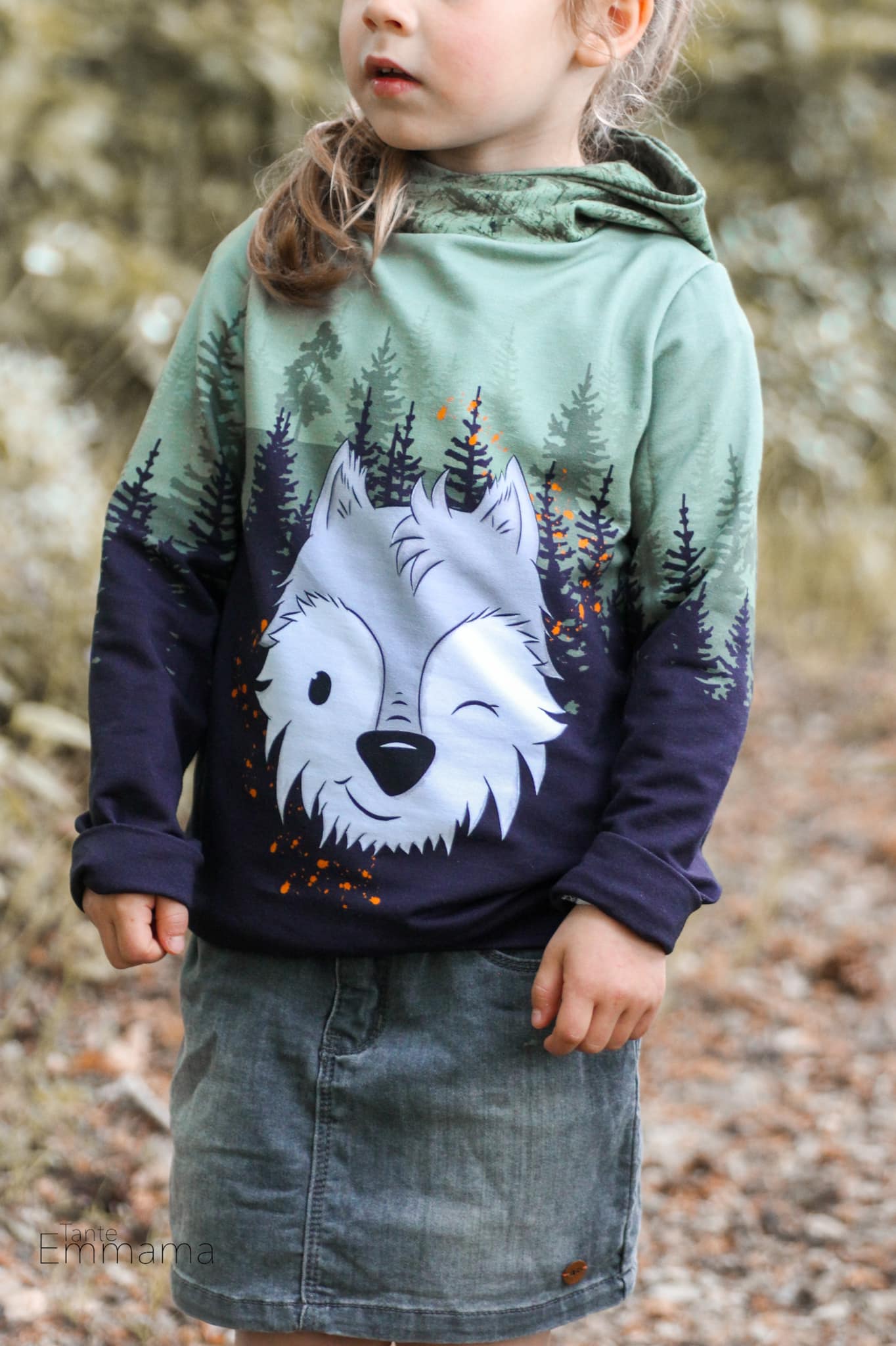 Bio-Sommersweat Limited Edition Waldfreunde Wolfi Wolf grün - Rapport ca. 60-65cm lang