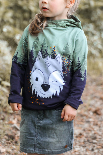 Bio-Sommersweat Limited Edition Waldfreunde Wolfi Wolf grün - Rapport ca. 60-65cm lang
