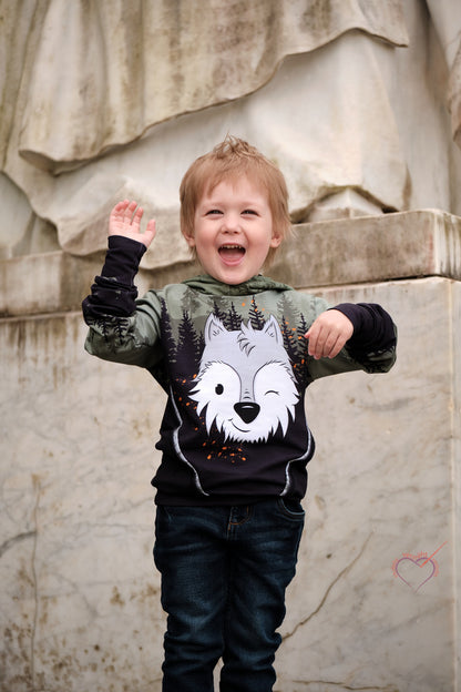 Bio-Sommersweat Limited Edition Waldfreunde Wolfi Wolf grün - Rapport ca. 60-65cm lang