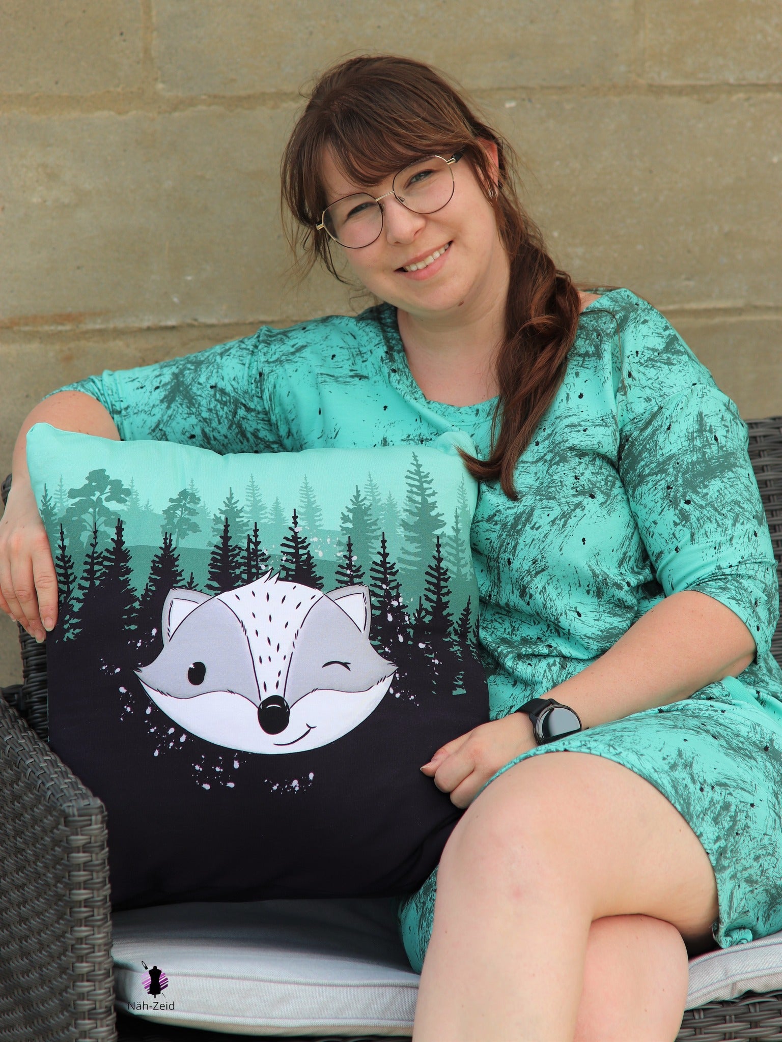 Bio-Sommersweat Limited Edition Waldfreunde Frechdachs türkis - Rapport ca. 60-65cm lang