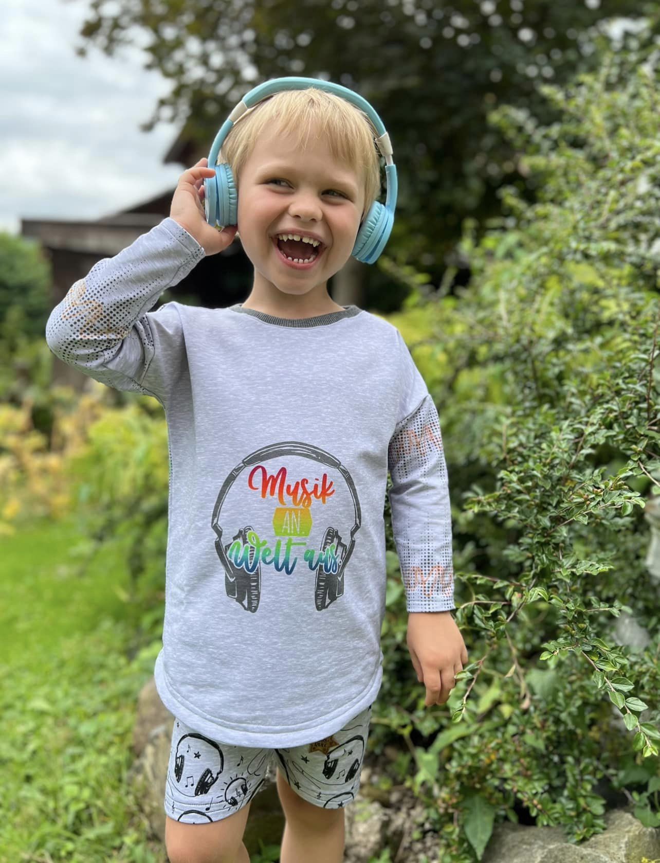 Bio-Sommersweat Music &quot;Musik an. Welt aus.&quot; graumeliert 