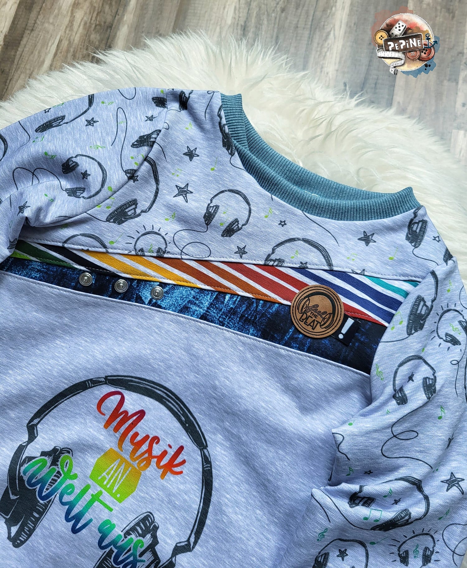 0,5m Bio-Sommersweat Music Kopfhörer-Kombi graumeliert-grün 