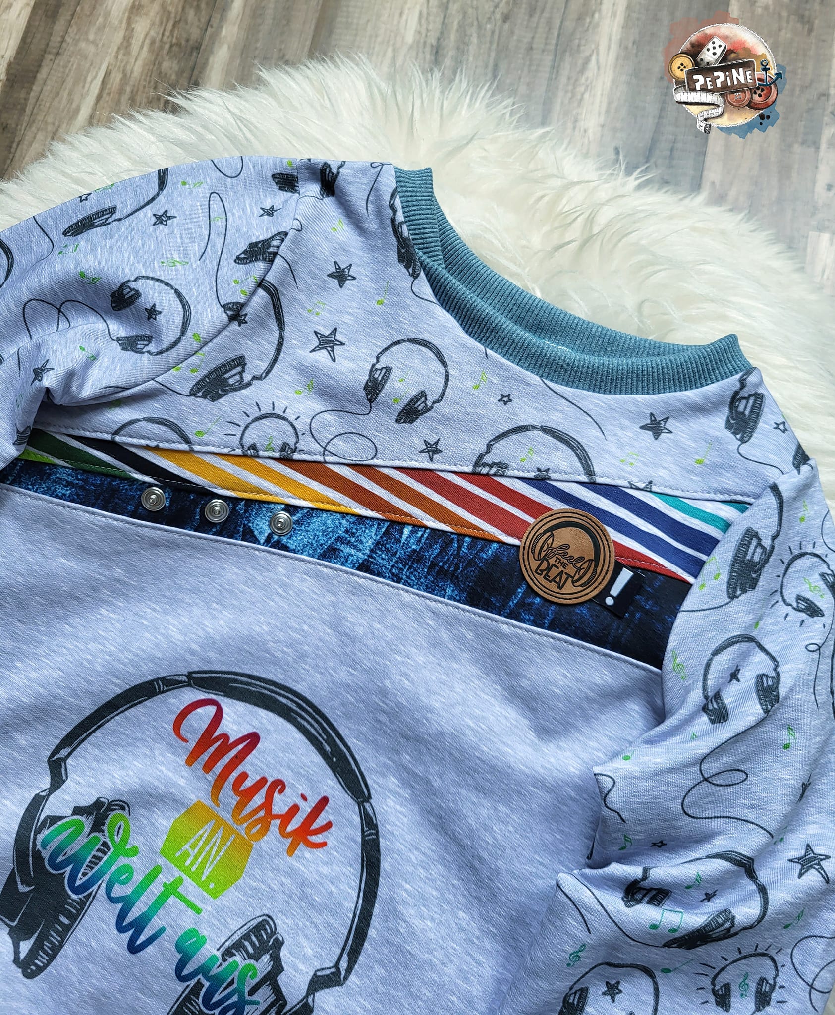 0,5m Bio-Sommersweat Music Kopfhörer-Kombi graumeliert-grün 