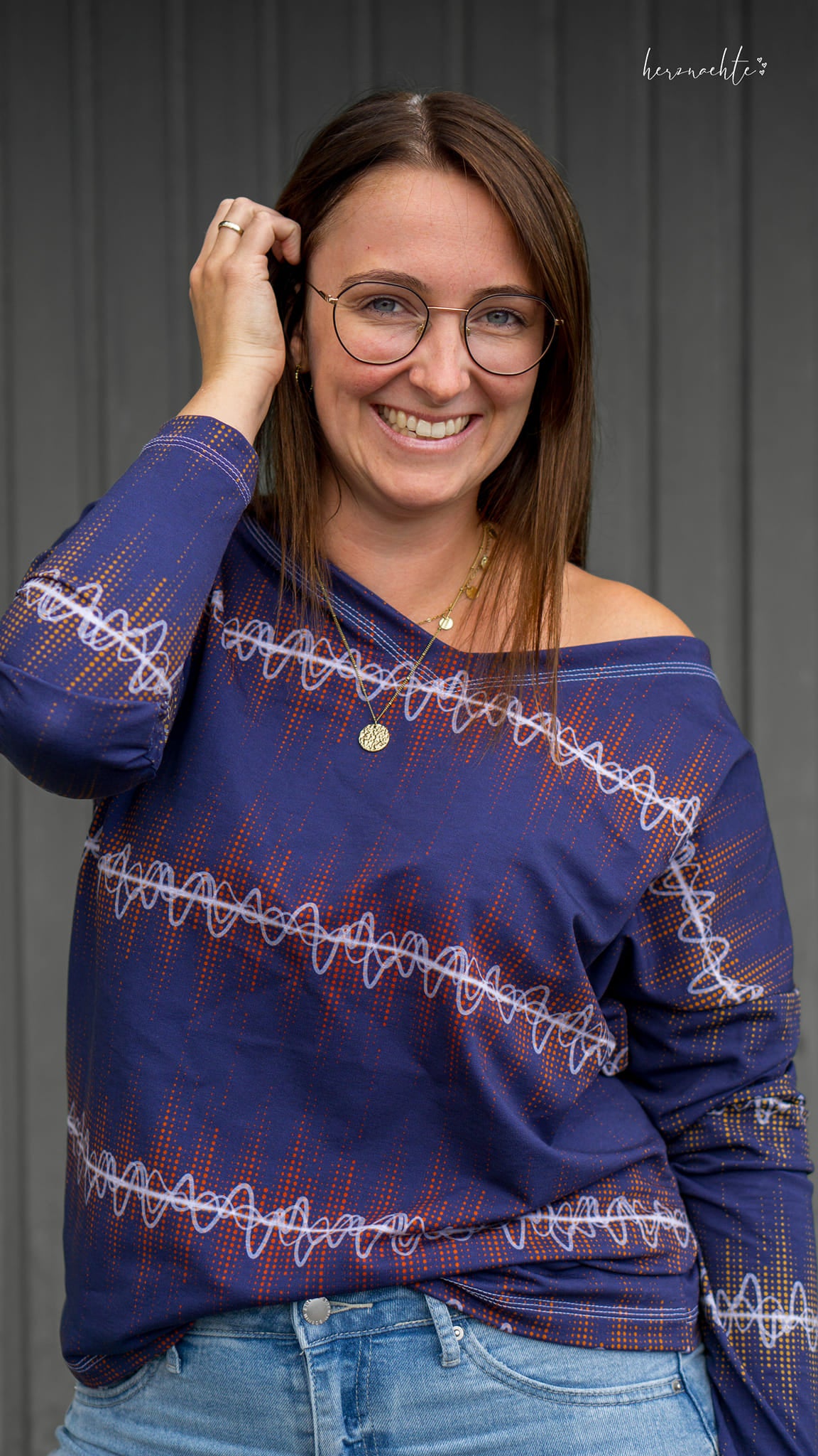 0,5m Bio-Sommersweat Music Soundwave-Kombi lightdenim-orange 