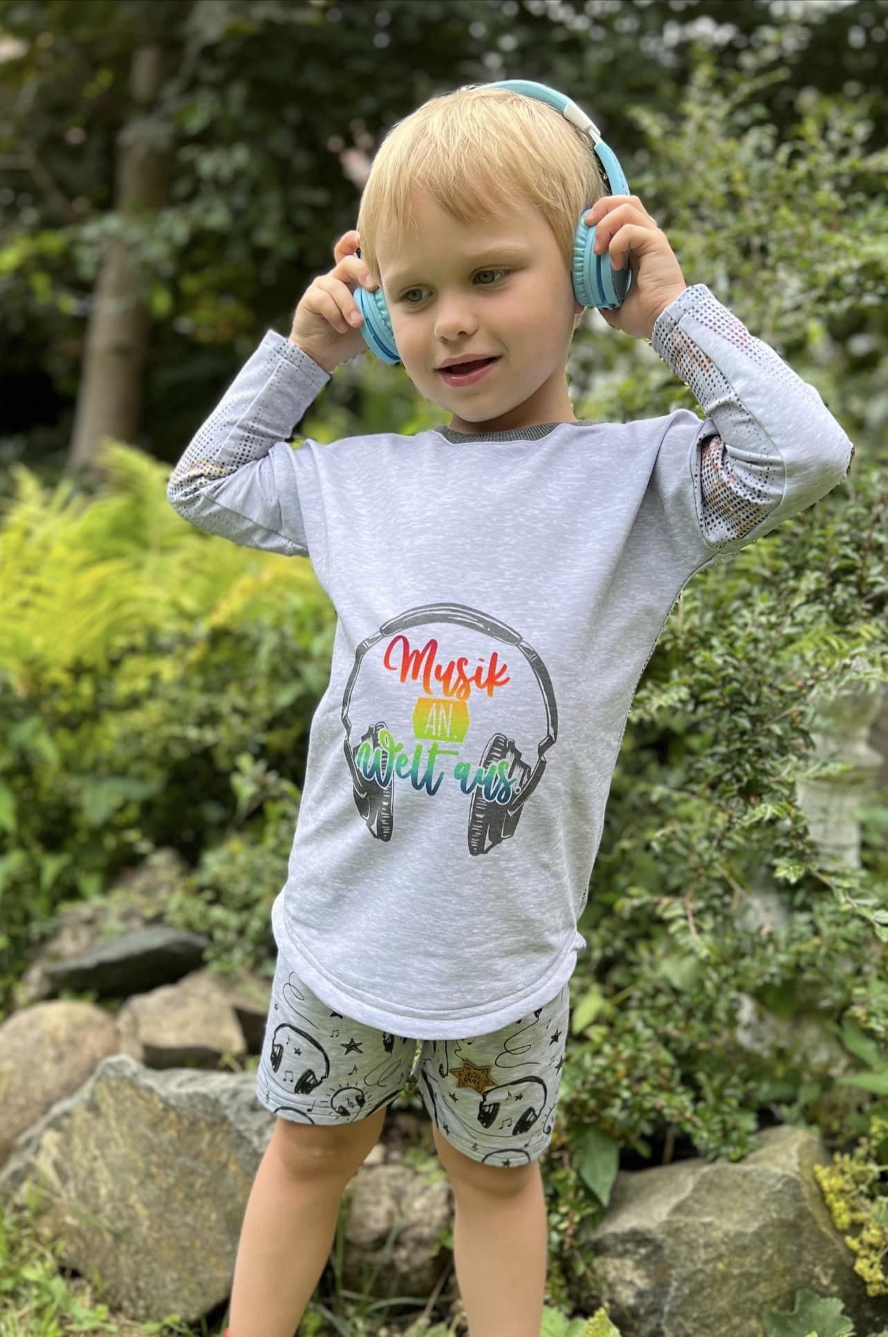 Bio-Sommersweat Music &quot;Musik an. Welt aus.&quot; graumeliert 