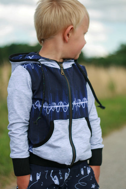 0,5m Bio-Sommersweat Music Soundwave-Kombi denim 