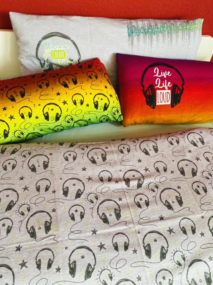 0,5m Bio-Sommersweat Music Kopfhörer-Kombi graumeliert-grün 