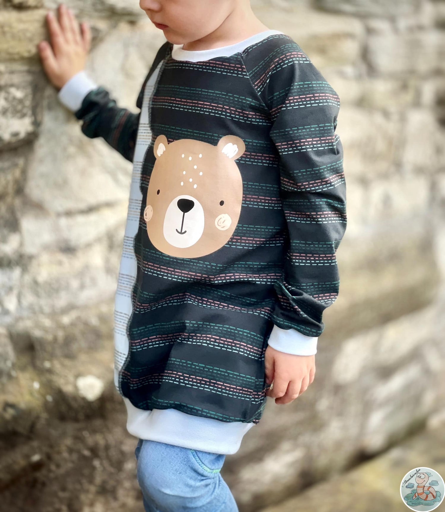 0,5m Bio-Jersey Charlie &quot;Big Hug&quot; Stripes dunkelgrau 