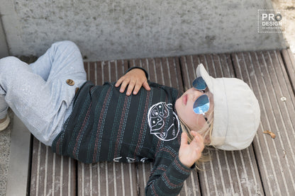 0,5m Bio-Jersey Charlie &quot;Big Hug&quot; Stripes dunkelgrau 