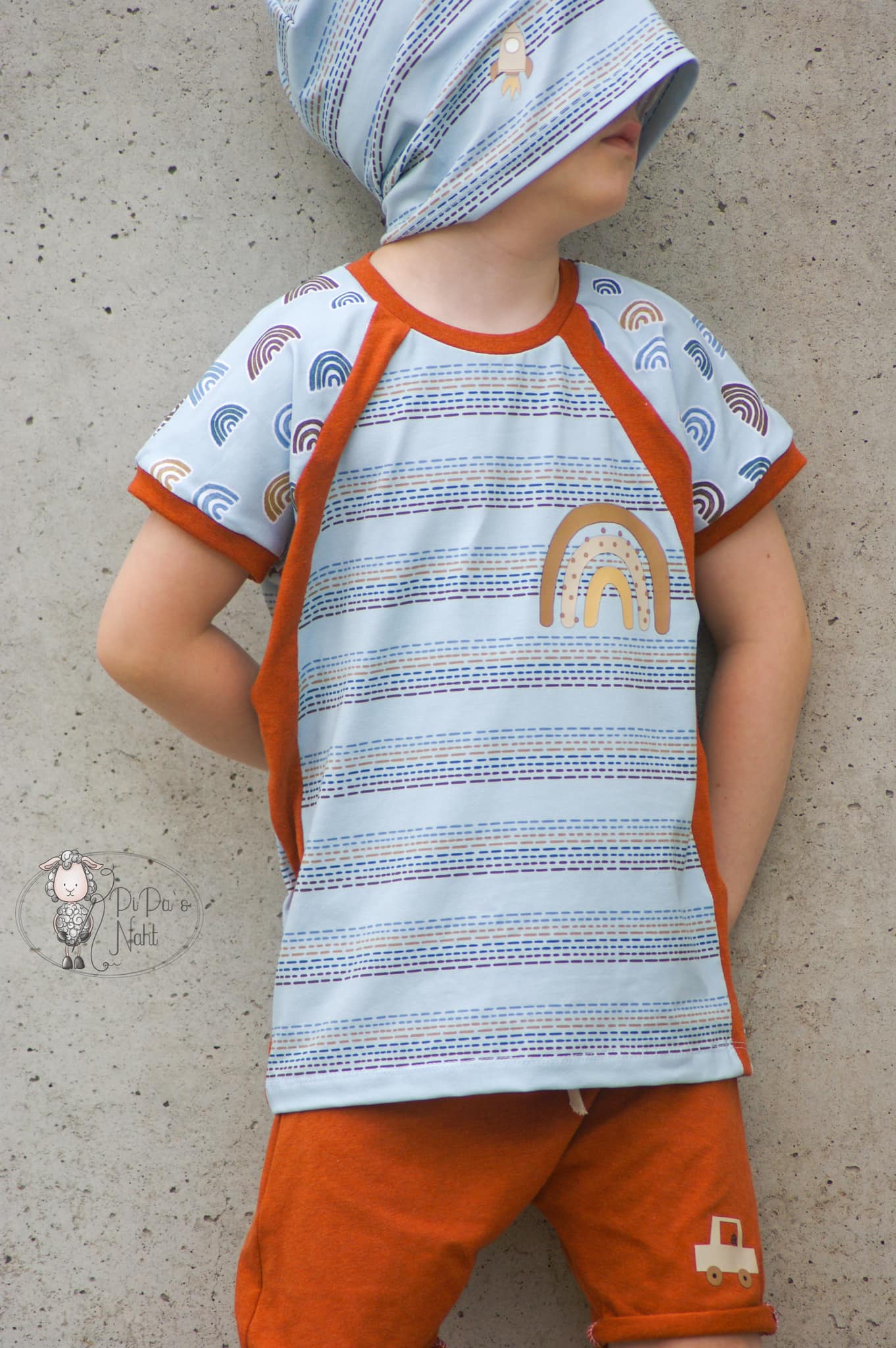 0,5m Bio-Jersey Charlie &quot;Big Hug&quot; Stripes babyblaugrau 