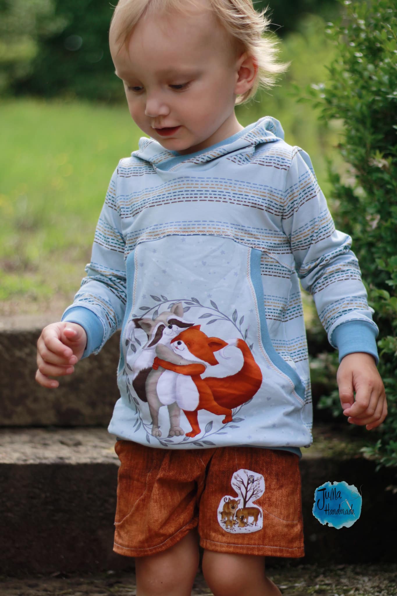 0,5m Bio-Jersey Charlie &quot;Big Hug&quot; Stripes babyblaugrau 