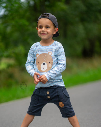 0,5m Bio-Jersey Charlie &quot;Big Hug&quot; Stripes babyblaugrau 