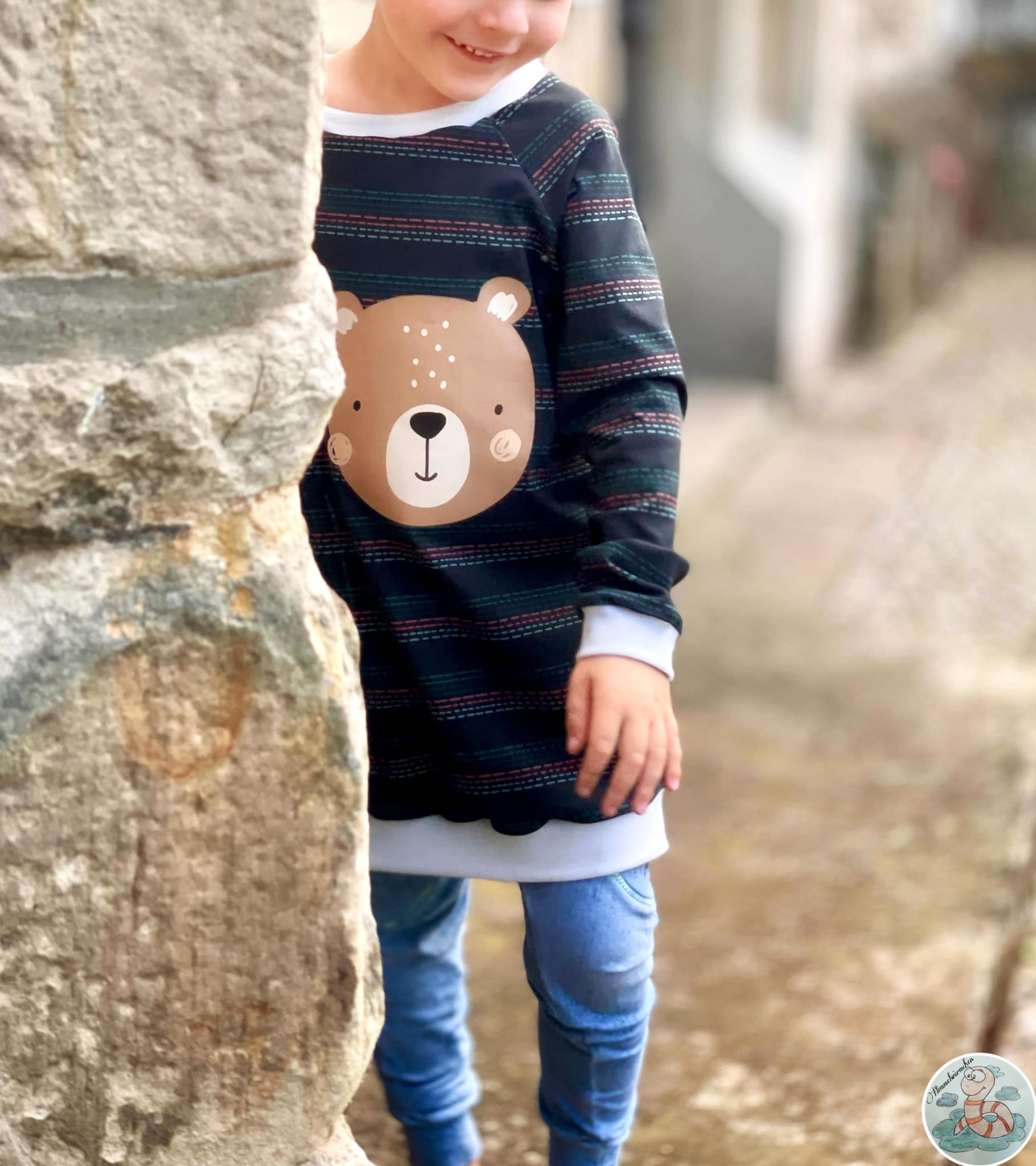 0,5m Bio-Jersey Charlie &quot;Big Hug&quot; Stripes dunkelgrau 