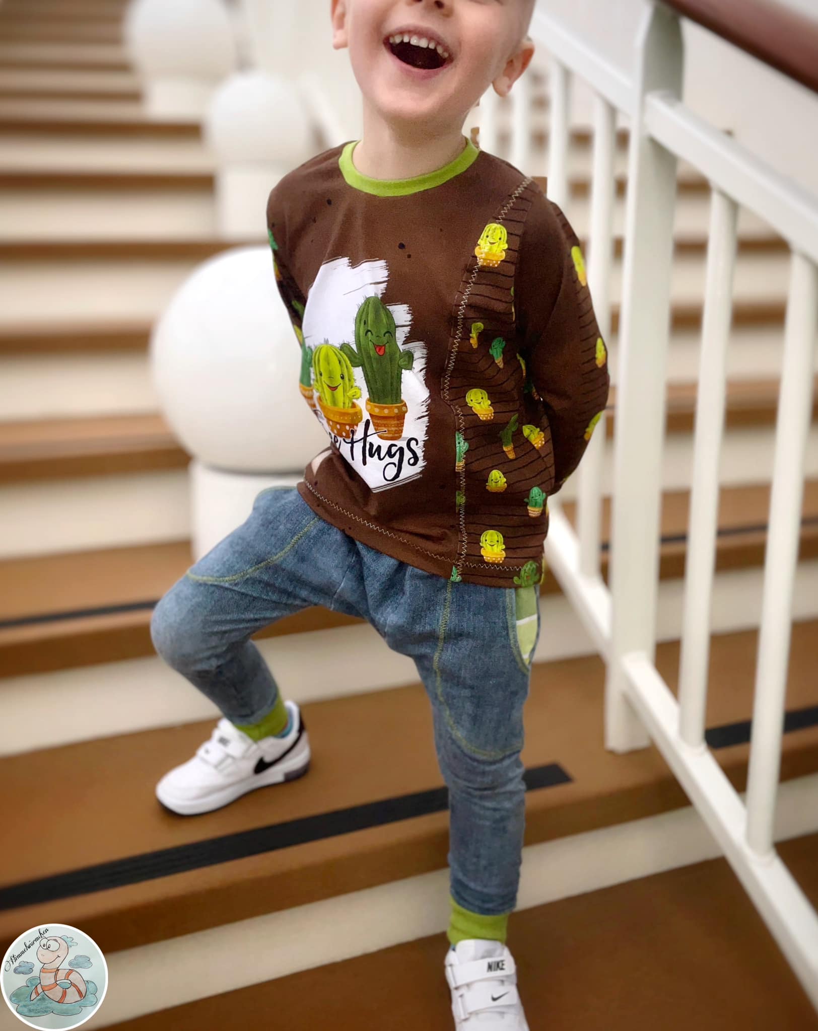 Bio-Jersey Kakteen &quot;Free Hugs&quot; mocca 