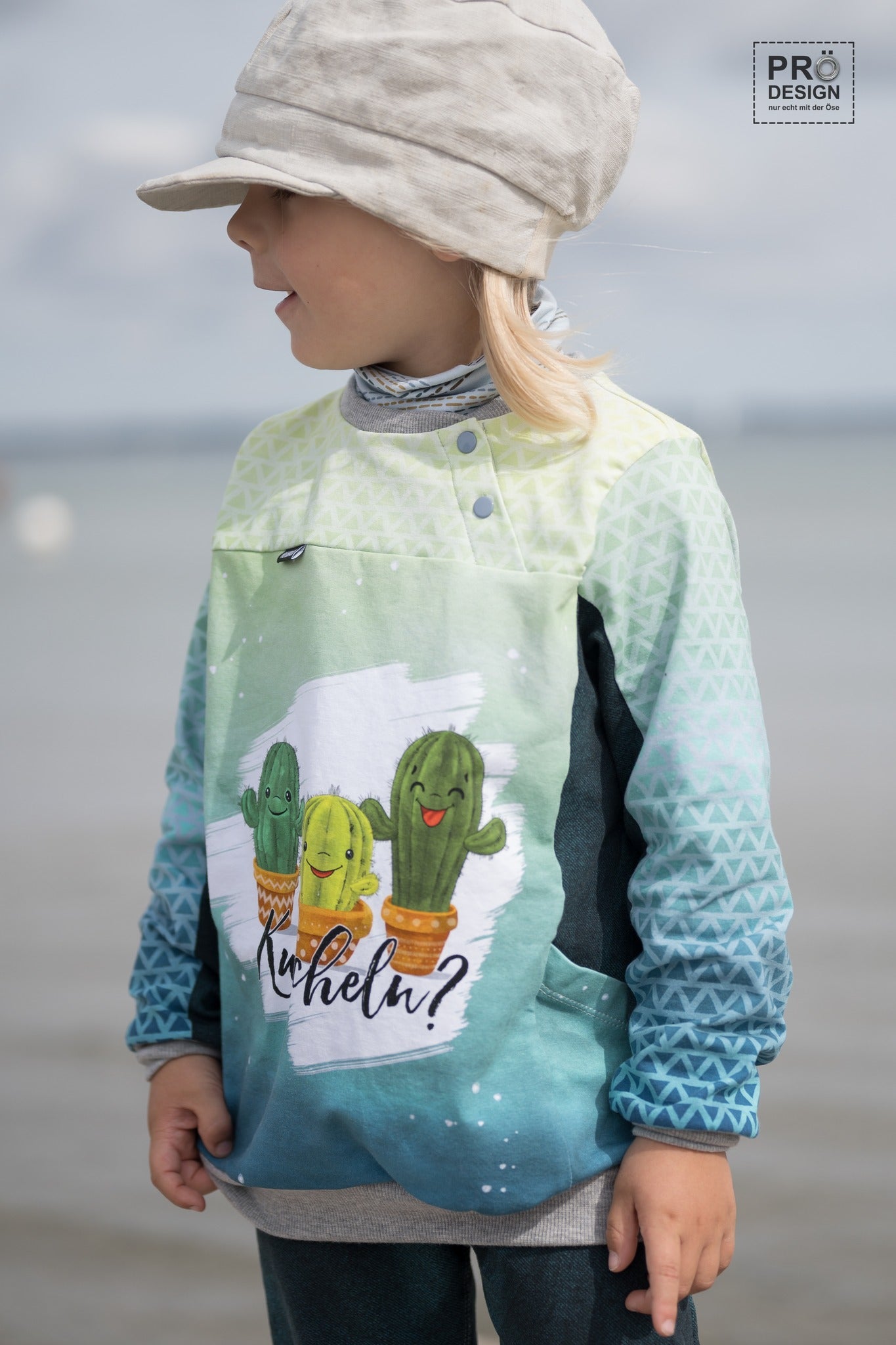 Bio-Jersey Kakteen &quot;Kuscheln?&quot; gelbblau 