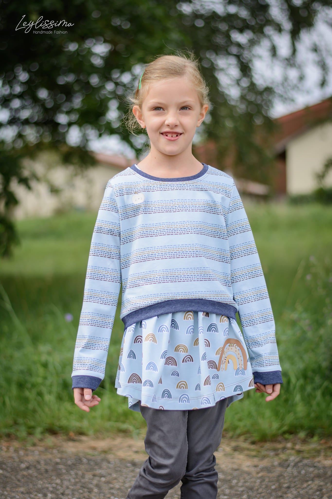 0,5m Bio-Jersey Charlie &quot;Big Hug&quot; Stripes babyblaugrau 