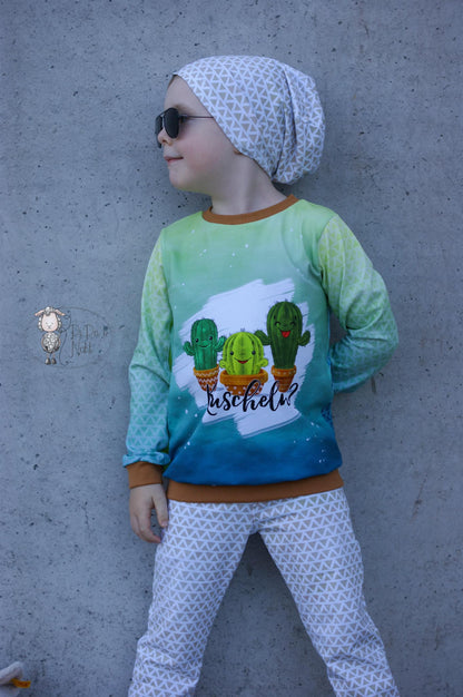 Bio-Jersey Kakteen &quot;Kuscheln?&quot; gelbblau 