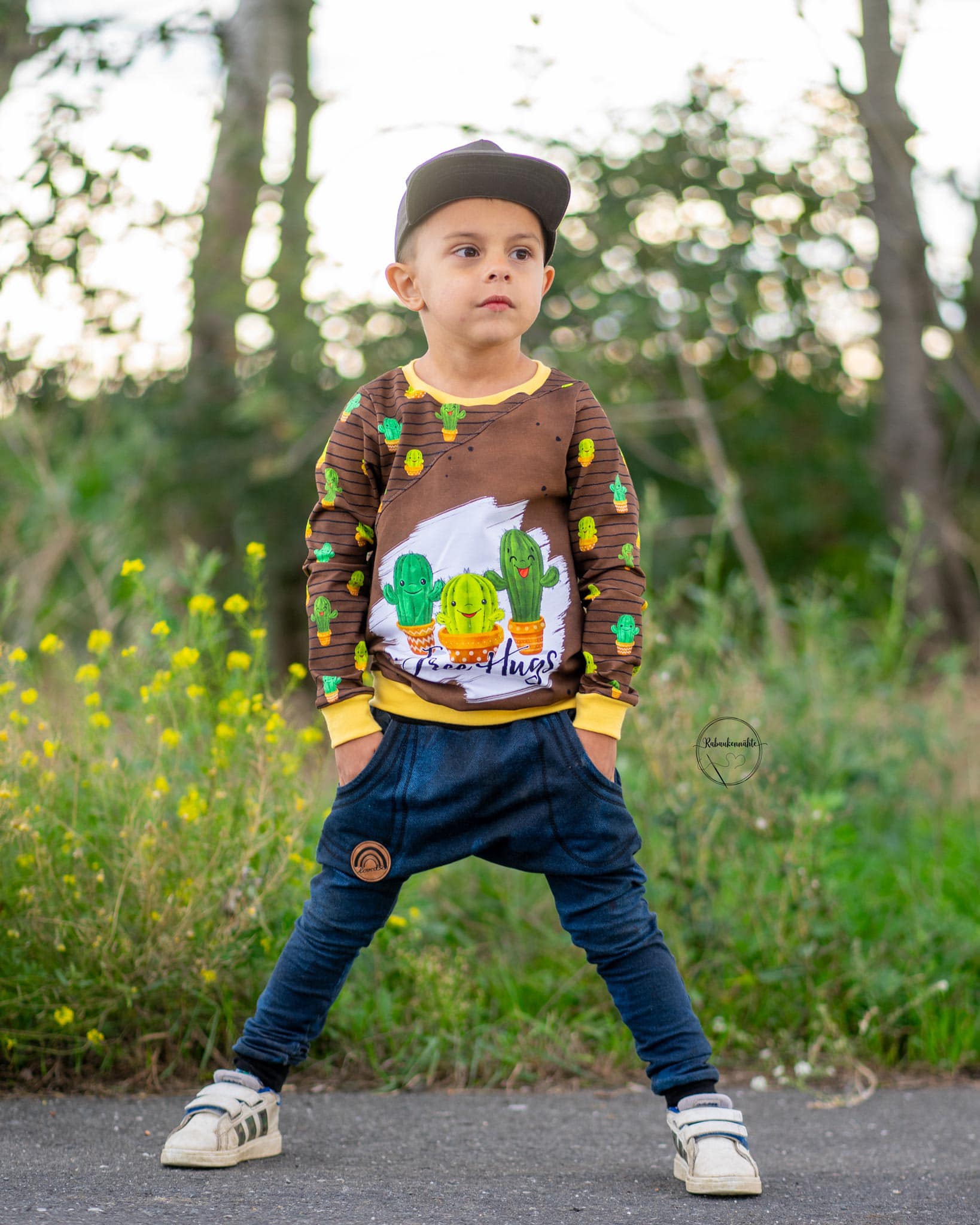 Bio-Jersey Kakteen &quot;Free Hugs&quot; mocca 