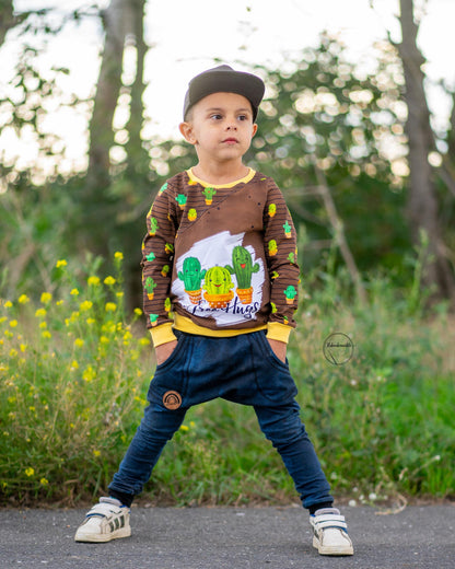 Bio-Jersey Kakteen &quot;Free Hugs&quot; mocca 