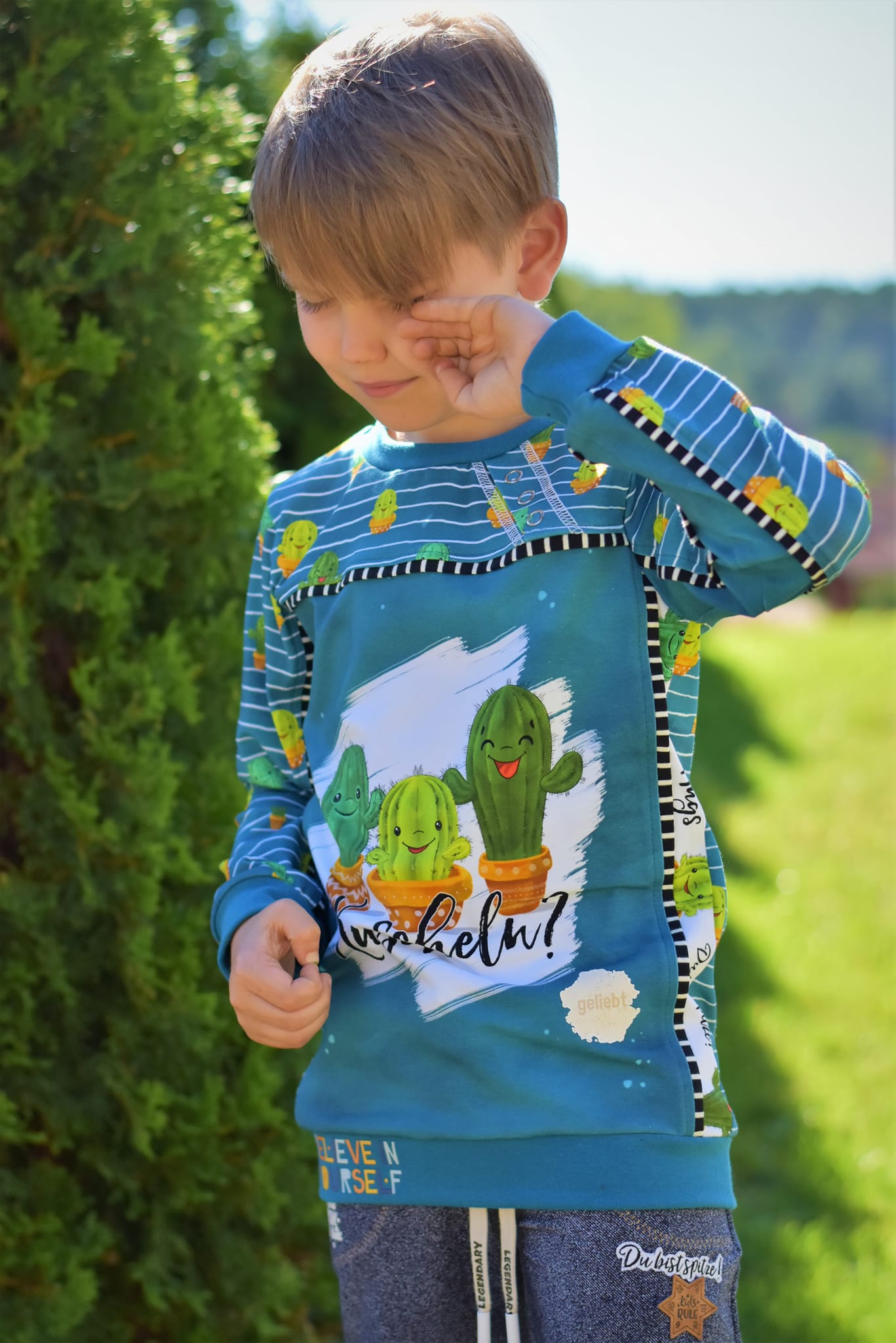 Bio-Jersey Kakteen &quot;Kuscheln?&quot; dunkelpetrol 