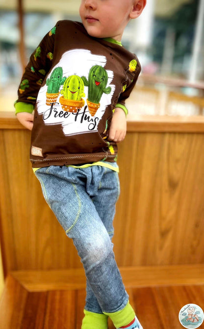 Bio-Jersey Kakteen &quot;Free Hugs&quot; mocca 