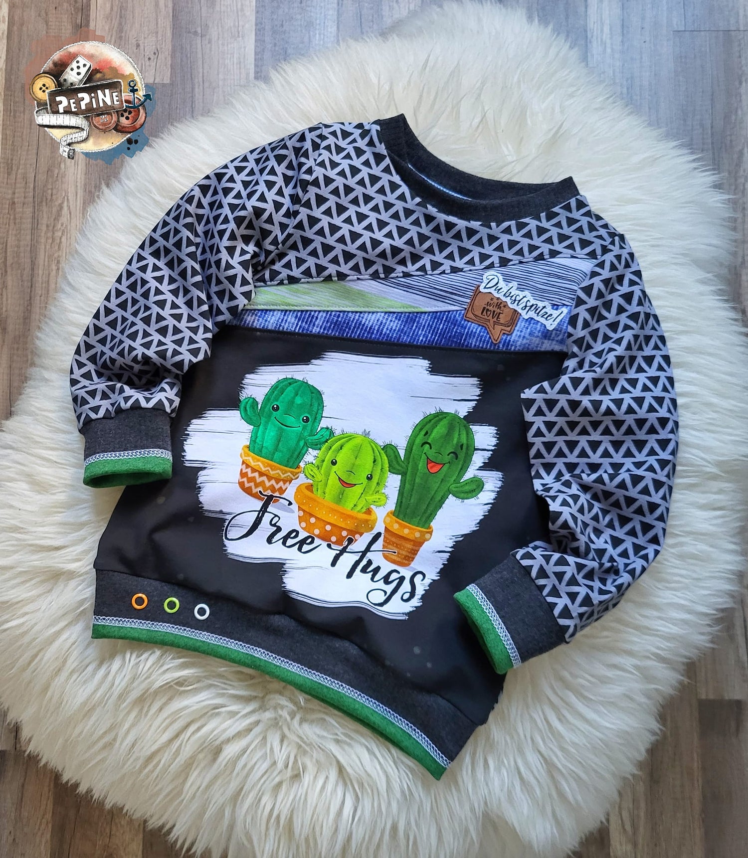 Bio-Jersey Kakteen &quot;Free Hugs&quot; anthrazit 