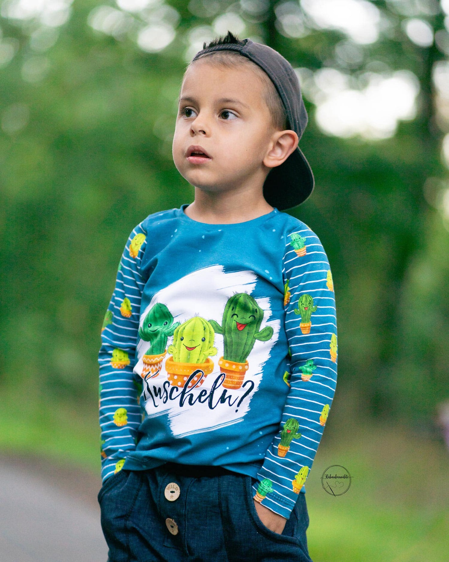 Bio-Jersey Kakteen &quot;Kuscheln?&quot; dunkelpetrol 