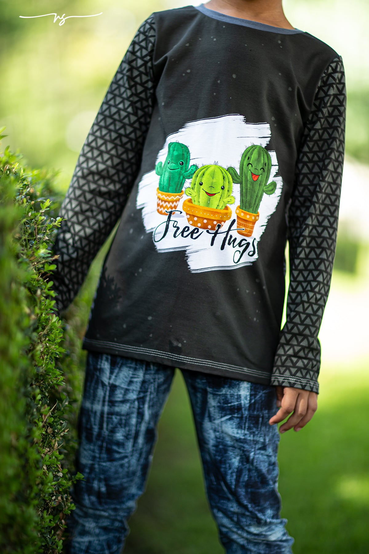 Bio-Jersey Kakteen &quot;Free Hugs&quot; anthrazit 