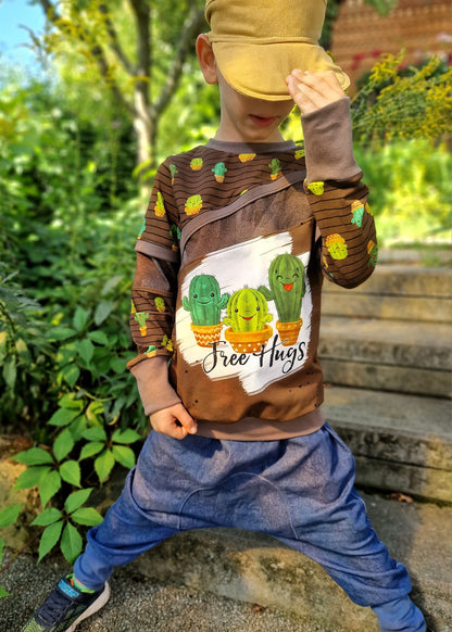 Bio-Jersey Kakteen &quot;Free Hugs&quot; mocca 