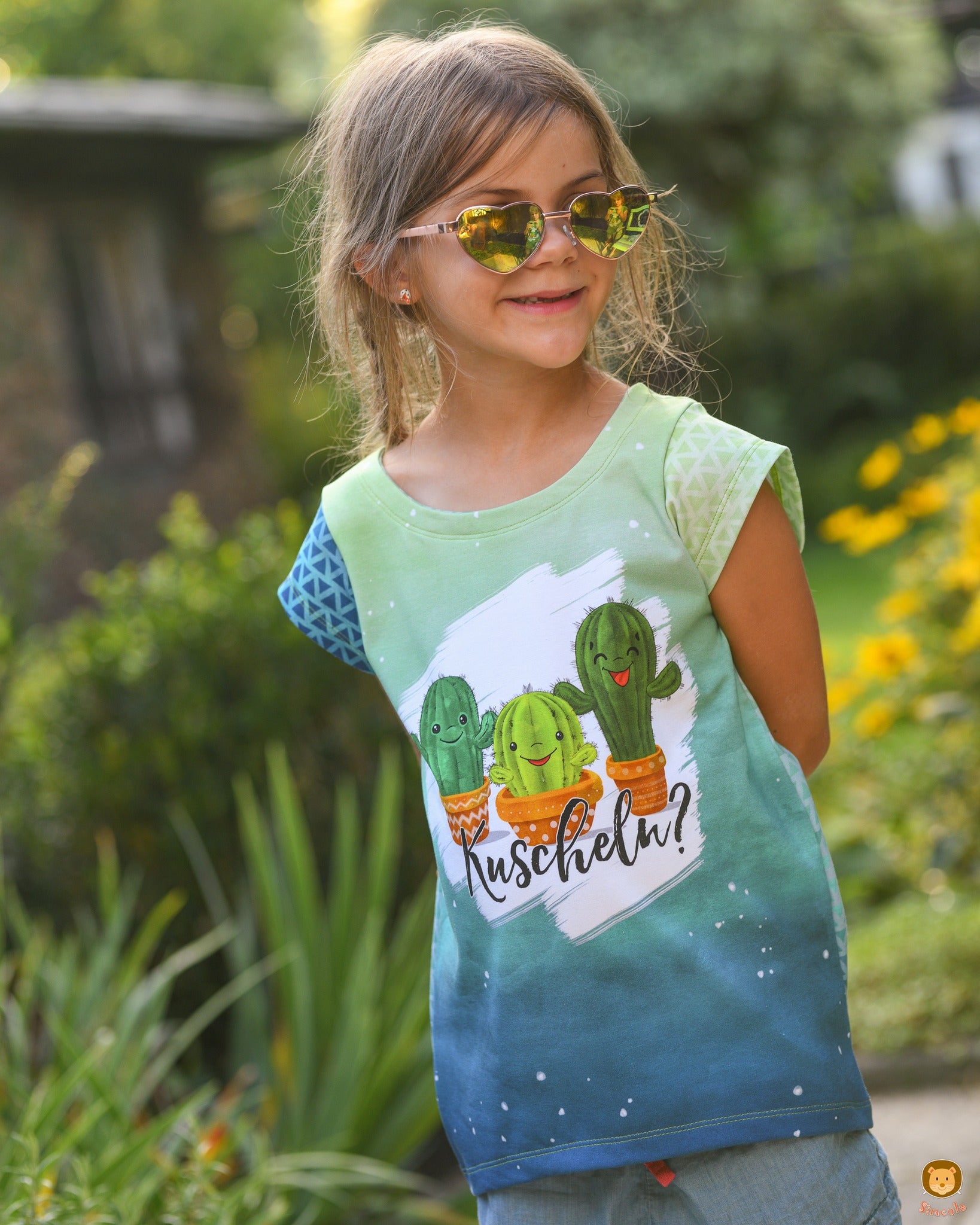 Bio-Jersey Kakteen &quot;Kuscheln?&quot; gelbblau 